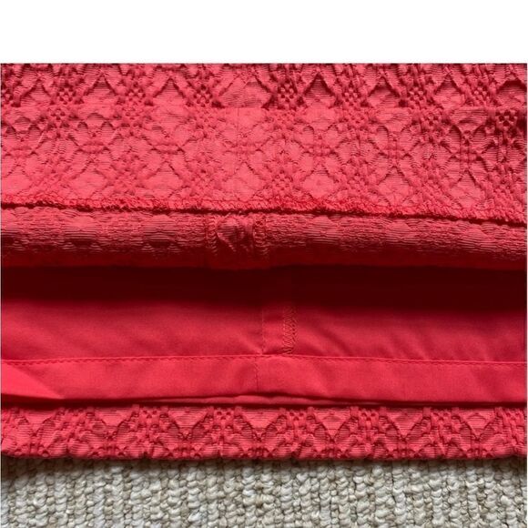 Kay Unger Deep Coral Textured Gold Belted Dress - Picture 8 of 16